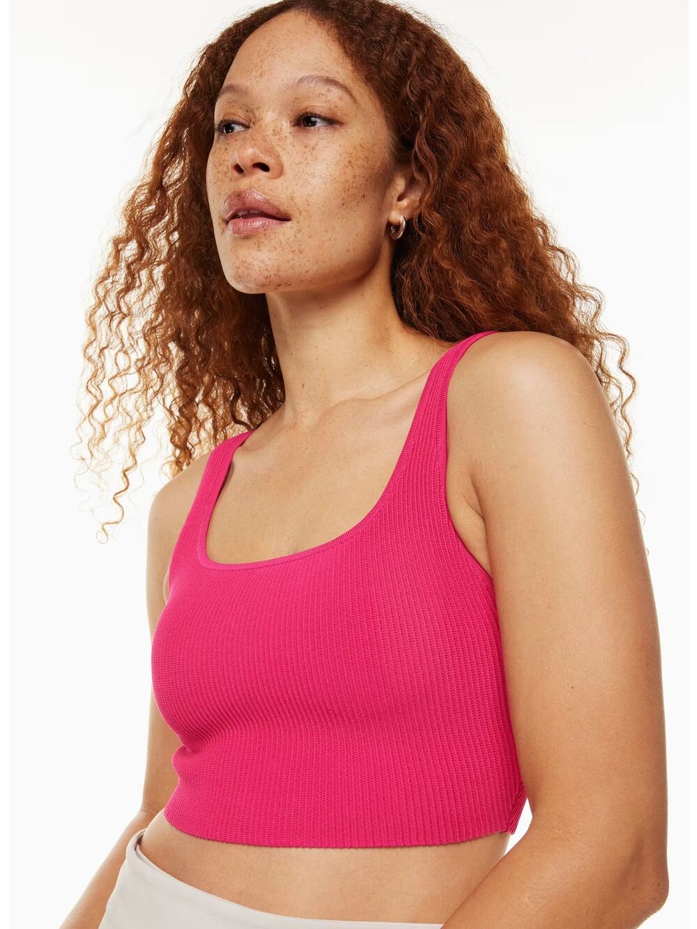 Aritzia Babaton Eros Pink Sculpt Knit Ribbed Squareneck Cropped Tank Top S
